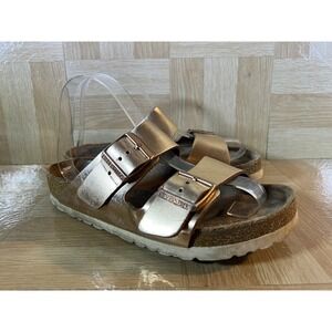 Birkenstock Arizona Sandals Rose Gold Leather Soft Footbed 37 6 6.5 Regular Foot